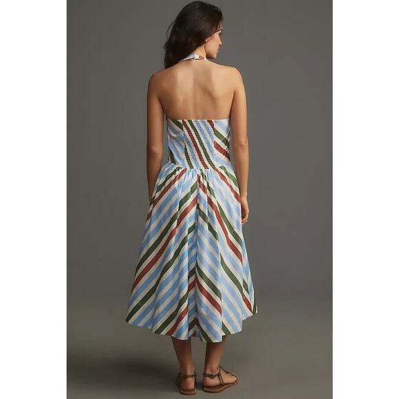 NWD Anthropologie Maeve Halter Striped Midi Sundress Size XS Open Back #8F403 - Picture 3 of 12